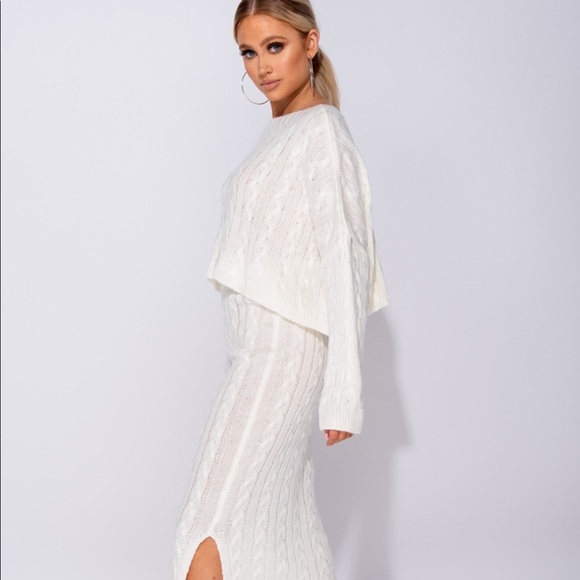 Zella Cream Cable Knit Top and Skirt Set - Picture 6 of 8